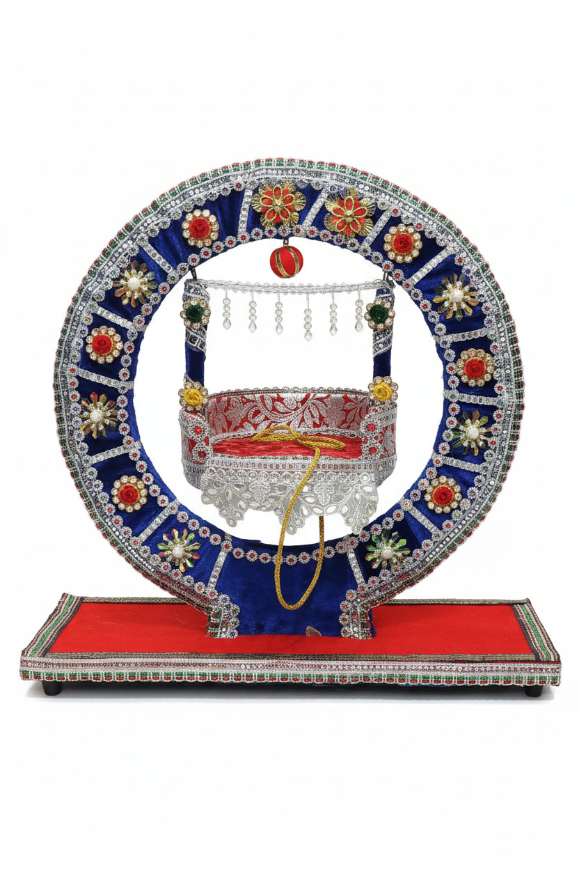 Premium Handmade Bal Gopal Jhula – Royal Blue & Red Decorative Swing | 15 × 15 Inches