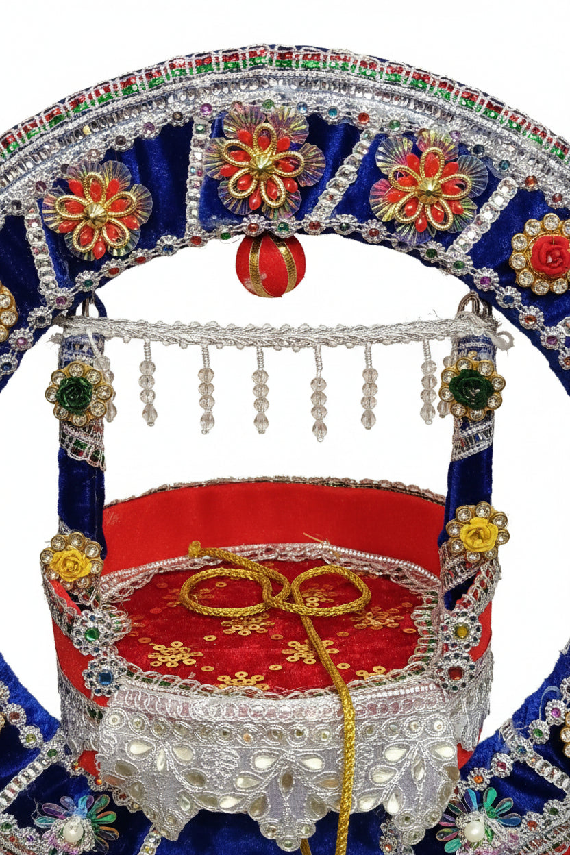 Premium Handmade Bal Gopal Jhula – Royal Blue & Red Decorative Swing | 15 × 15 Inches