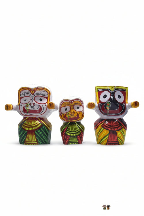 Jagannath Balabhadra Subhadra Idol with Premium Velvet Dress & Makuta - 3" to 8"