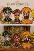 Jagannath Balabhadra Subhadra Idol with Premium Velvet Dress & Makuta - 3" to 8"