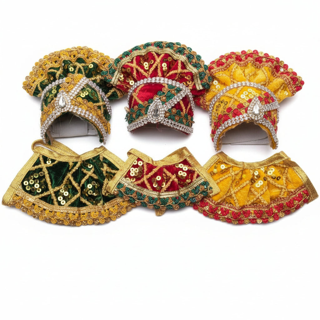 Jagannath Balabhadra Subhadra Idol with Premium Velvet Dress & Makuta - 3" to 8"